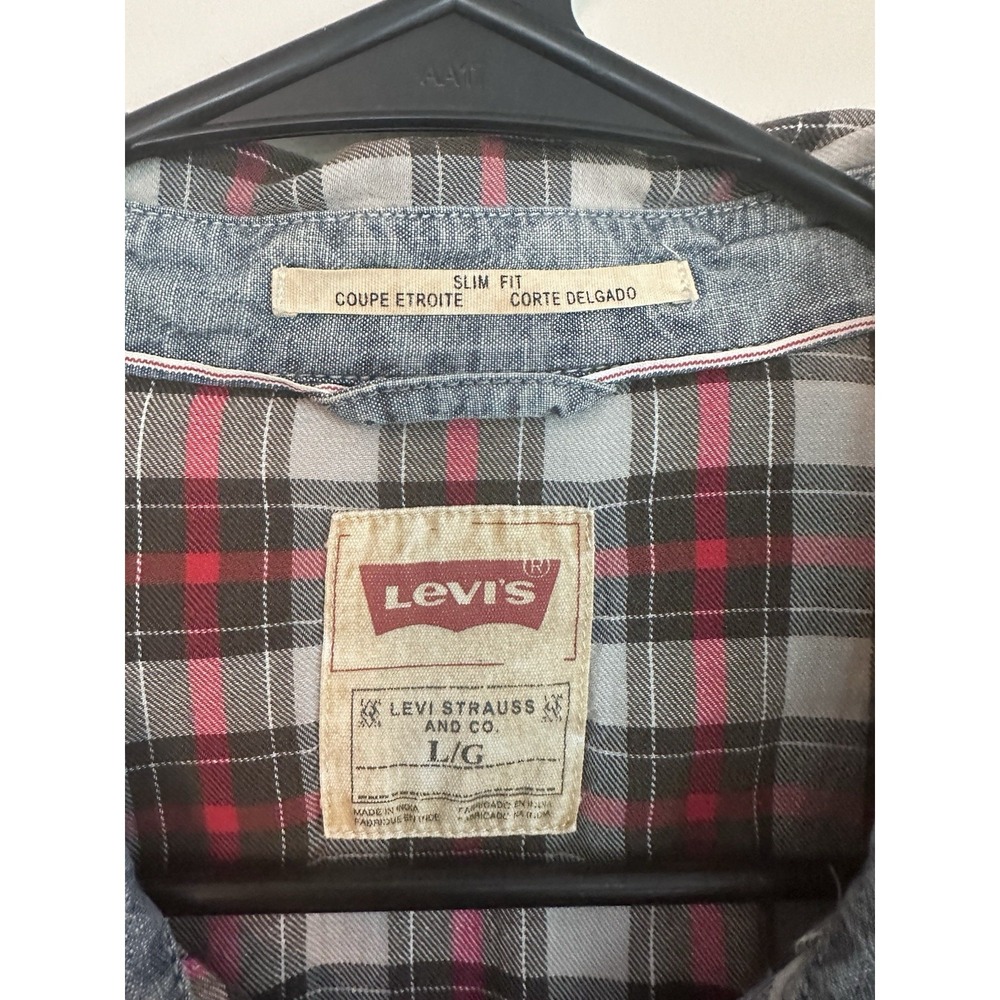 Levi's Men's Long Sleeve Western Cut Pearl Snap Plaid Shirt Lightweight LARGE - Picture 10 of 16